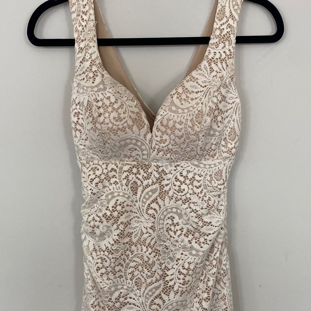 Womens Windsor Lace Nude Bodycon Mini Dress